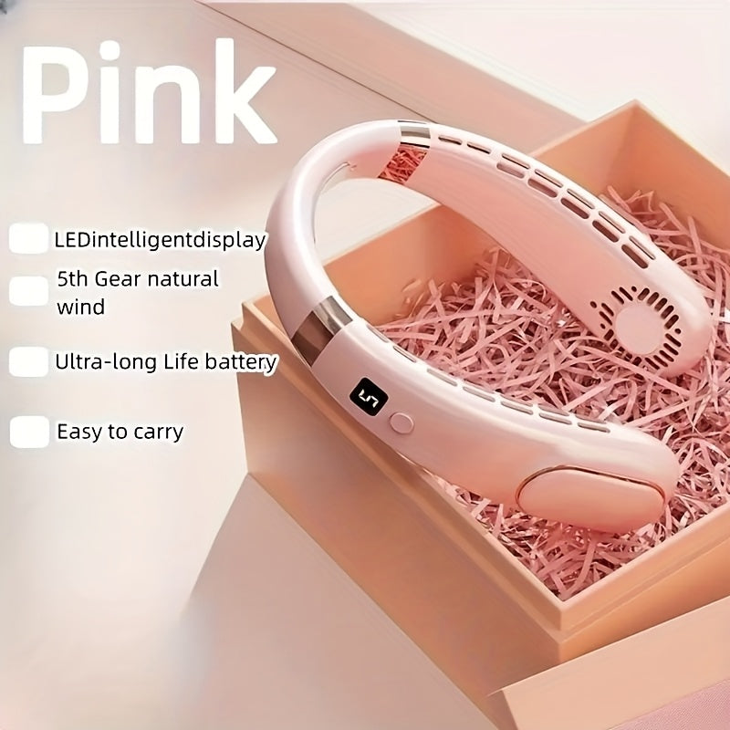Portable Neck Fan with Digital Display, USB Rechargeable, Adjustable Speed