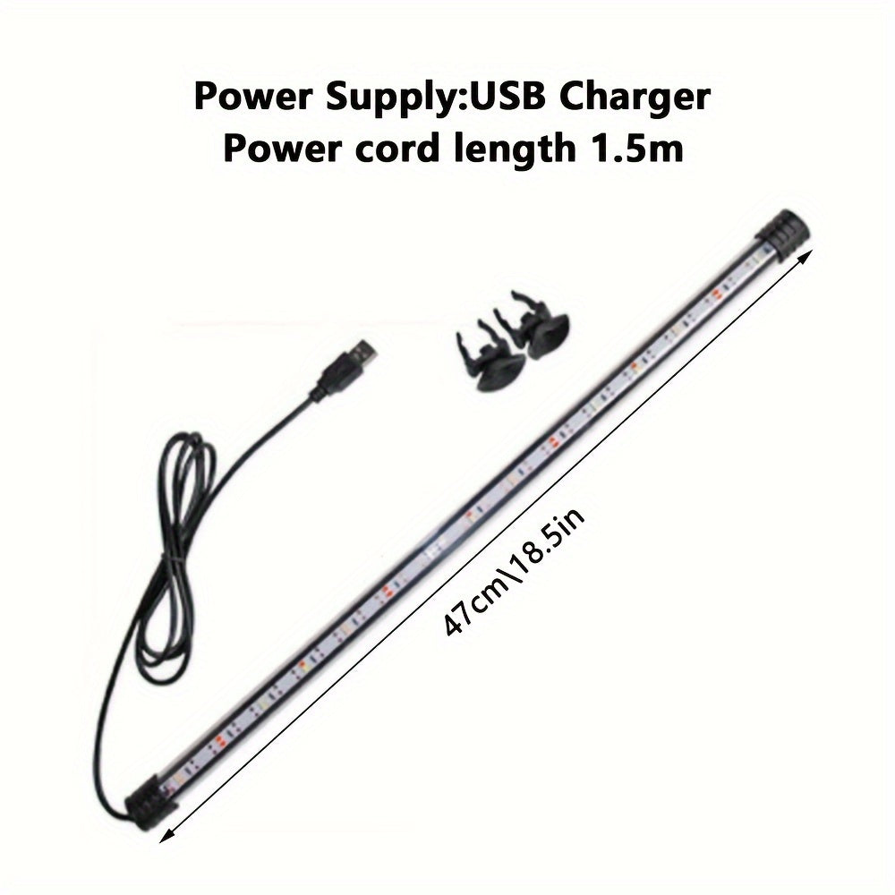 Aquarium LED Light Strip USB Submersible Mood Lighting 17-47cm with Suction Cups for Fish Tanks and Decorations