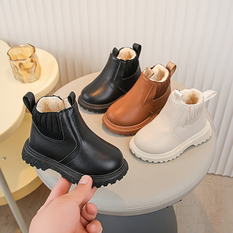 Children's Fleece-Lined Casual Boots for Boys and Girls with Non-Slip Soft Sole and Cartoon Design