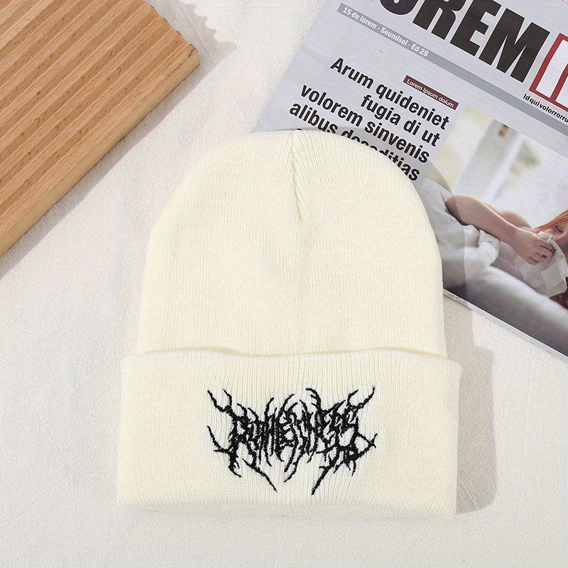 Unisex Gothic Knit Beanie with Embroidery Casual Street Ski Cap