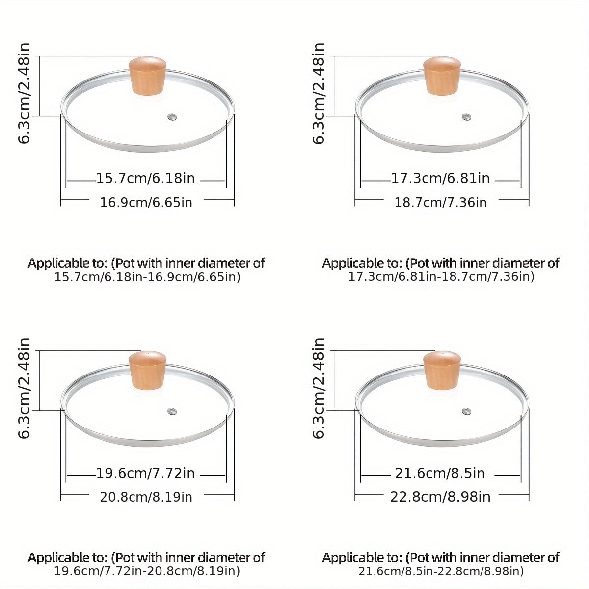 Glass and Stainless Steel Cookware Lid for Soup and Boiled Pots
