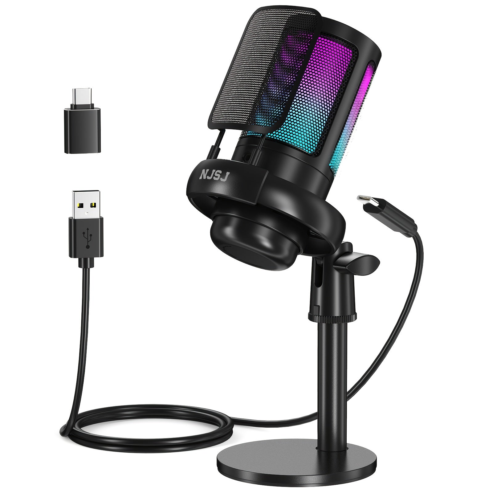 USB Microphone with RGB Lighting for PC PS4 Mac Phone for Streaming Podcasting