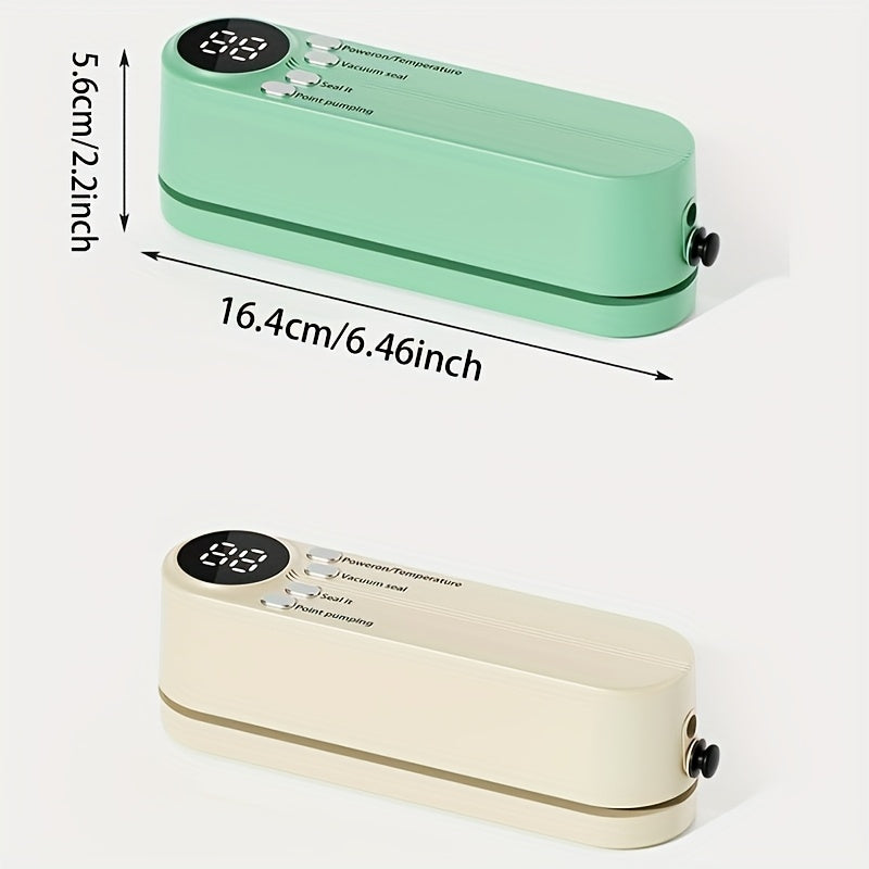 Selladora al vacío recargable por USB con indicador LED, conservador de alimentos automático, cuchillo, bolsa, modo seco/húmedo, herramienta de cocina compacta para conservación de alimentos