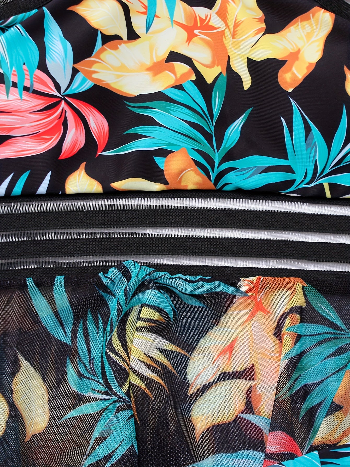 Women's Tropical Print Mesh Two-Piece Tankini Swimsuit with High Stretch Top and Boxer Shorts