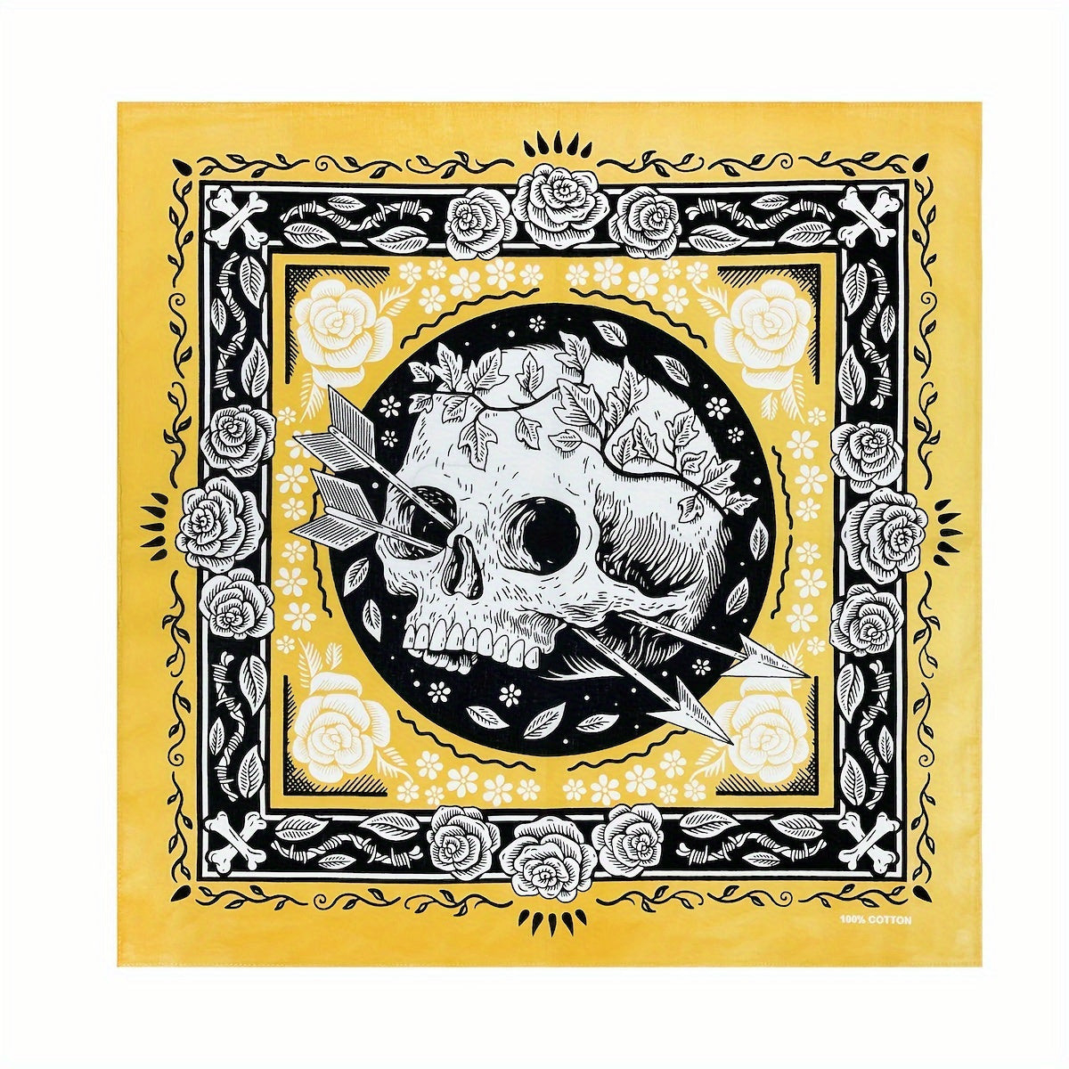 Yellow Skull and Arrow Hip Hop Bandana Nylon Square Scarf for Street Dance and Sports Cycling