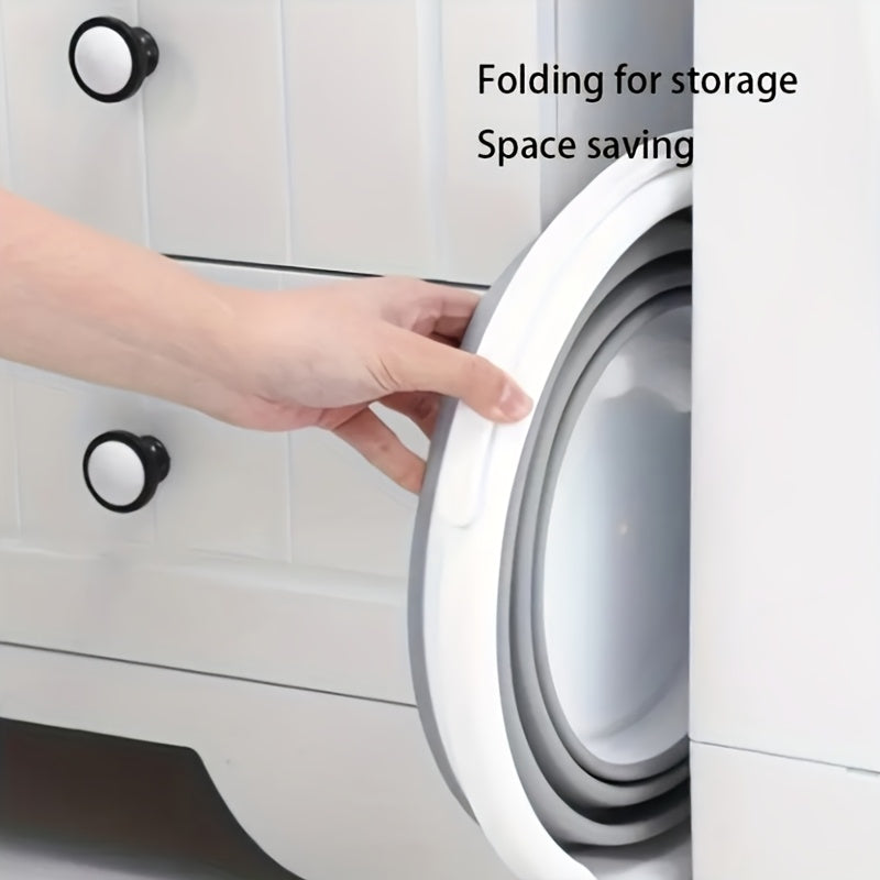 Foldable Plastic Bucket with Handle for Car Wash Camping Fishing and Home Use Creamy White and Grey