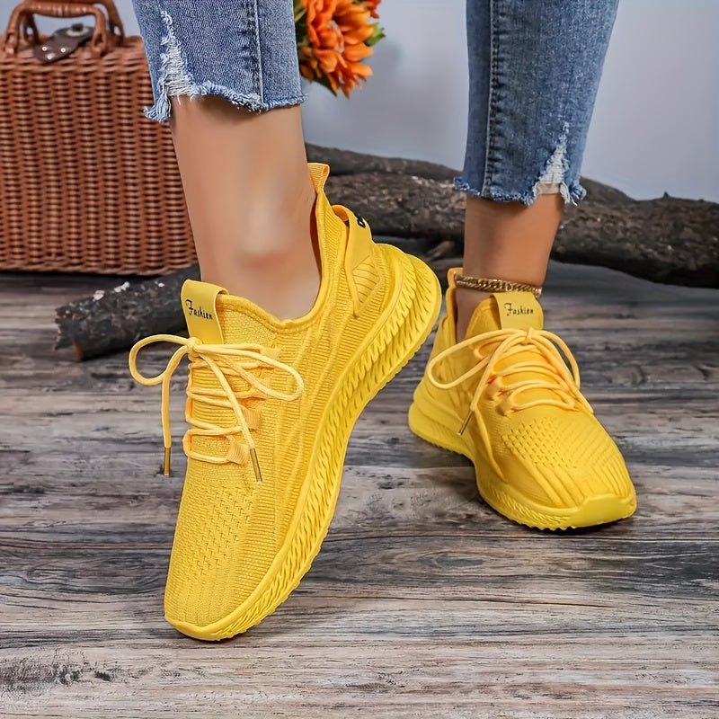Women's Breathable Knit Sneakers Low Top Casual Shoes with PVC Sole
