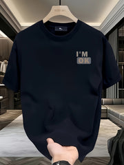 Men's Summer Cotton T-Shirt with Letter Print Crew Neck Loose Fit Casual Top