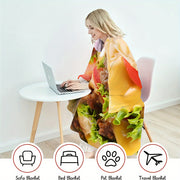 Cute Mexican Style Flannel Blanket with Hamburger Cartoon Print for Sofa Bed Travel