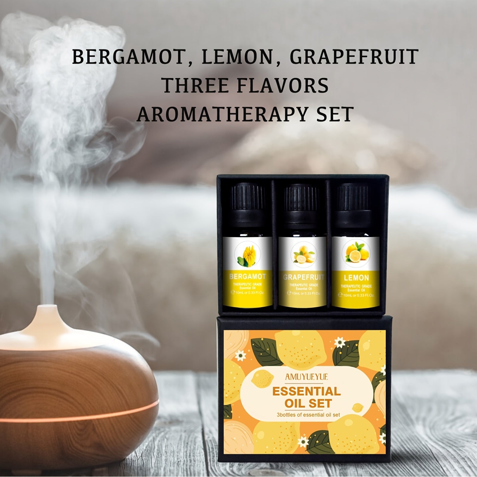 Aromatherapy Essential Oils Set Bergamot Grapefruit Lemon for Diffusers Humidifiers Car Use Under 1L