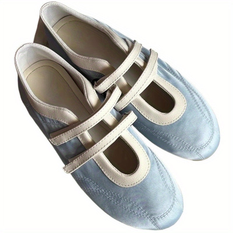 Women's Light Blue Retro Mary Jane Ballet Flats with Adjustable Straps