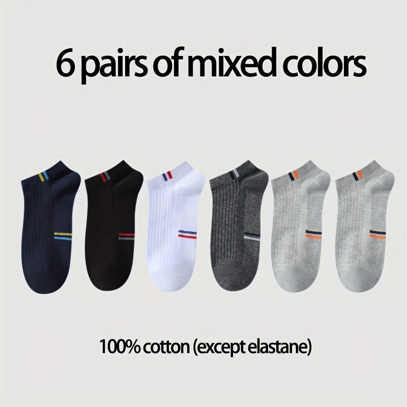 Men's Cotton Blend Ankle Socks 6 Pairs Lightweight Breathable Stretch Comfort