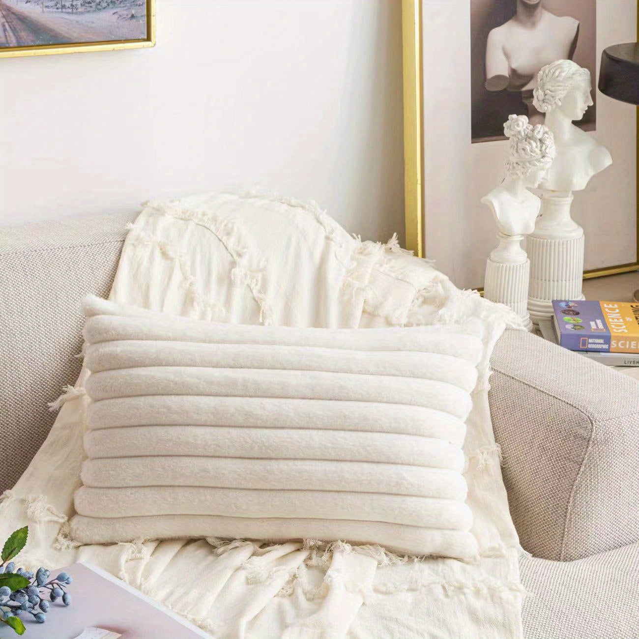 Bohemian Rabbit Fur Stripe Throw Pillow Cover Geometric Pattern Polyester Knit