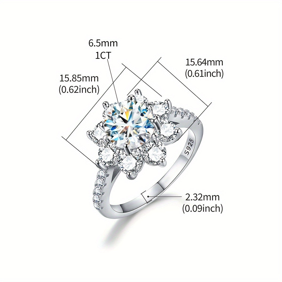 Ayollar uchun hashamatli abadiy yubiley zargarlik sovg'asi: 925 sterling kumushdan tayyorlangan, nafis 1CT moissanite klaster to'y uzuk, gippoallergen porloq va'da uzuki