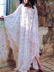 Boho Lace Beach Cover Up Dress for Women with V-Neck and Floral Pattern