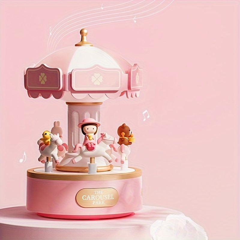 Multfilm karusel musiqa qutisi kechki chiroq, sozlanadigan yorqinlik bilan, qayta zaryadlanadigan USB, sovg'a uchun