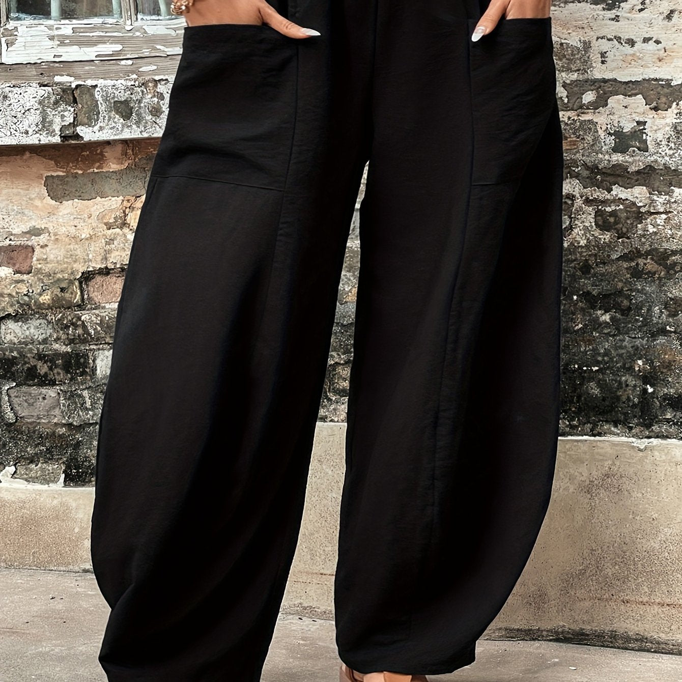 Plus Size Women's Baggy Pants Casual Elastic Waist Spring Fall