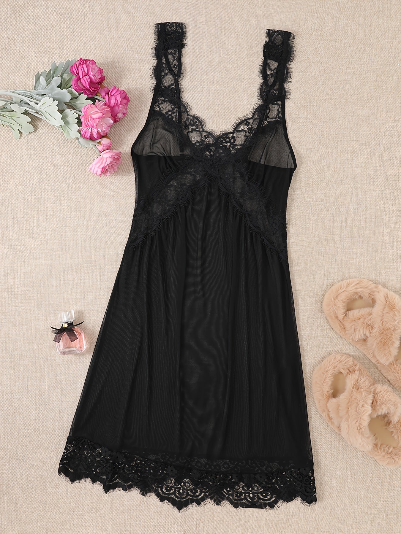 Women's Slimming Nightdress Made of Polyester and Elastane Breathable Mesh Solid Color