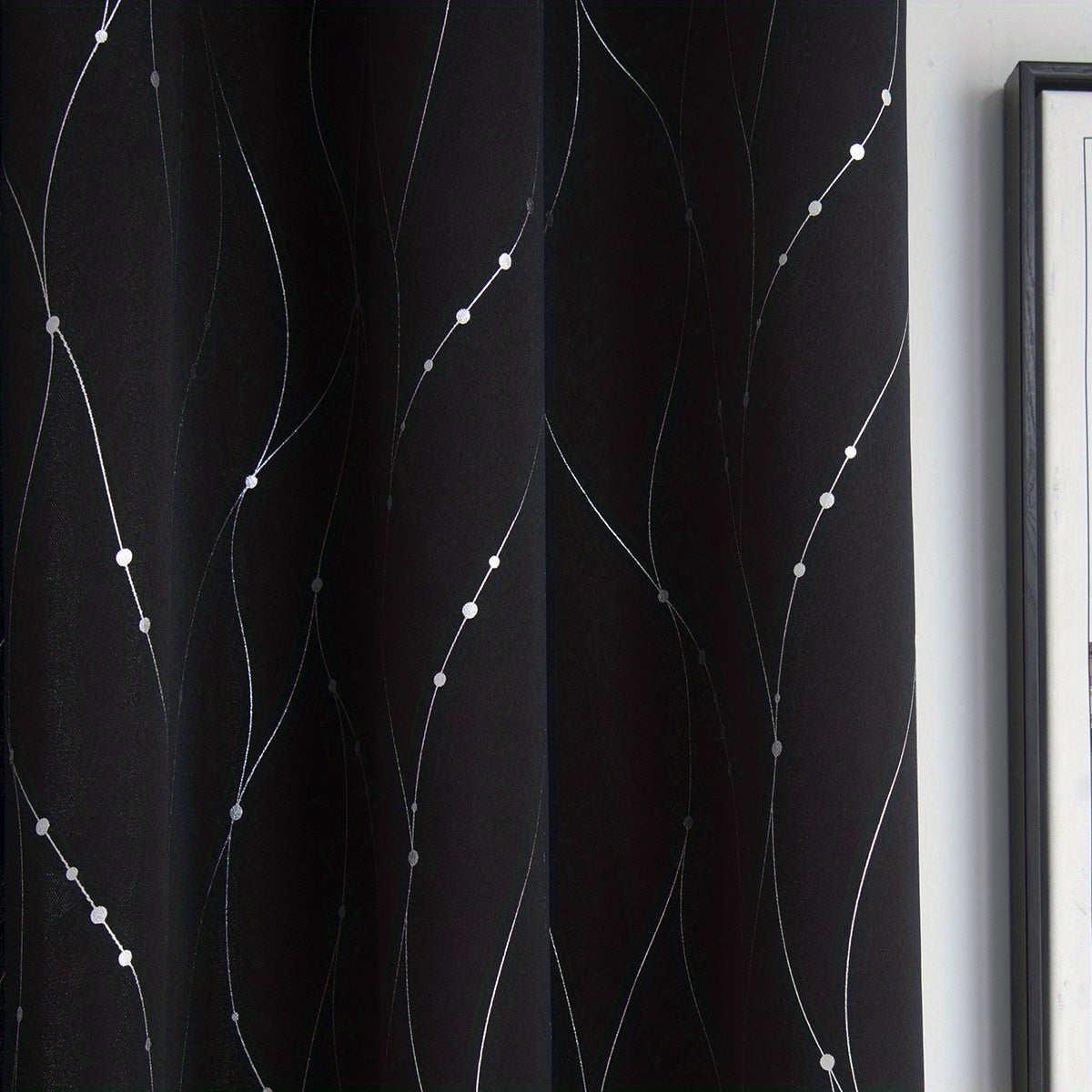 Blackout Curtain Elegant Silvery Wave Line Pattern Blackout Curtain for Living Room Bedroom Kitchen Bathroom