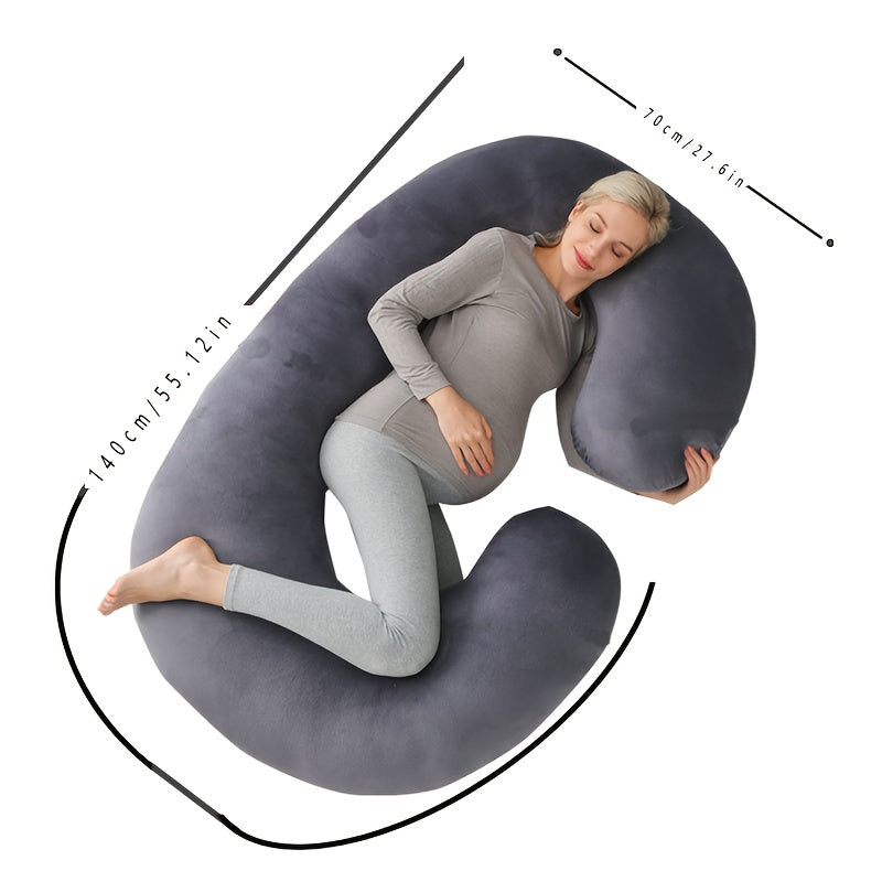 Ultra-Soft Crystal Velvet Maternity Pillow C-Shaped Full Body Support Removable Cover