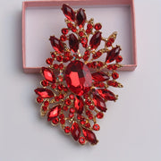 Red Crystal Glass Brooch Pin with Large Floral Design for Women