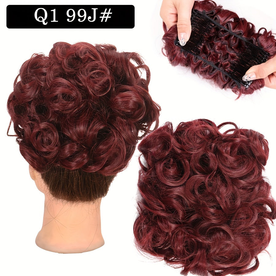 Women's Blonde Synthetic Messy Bun Hair Piece with Flowy Wavy Style