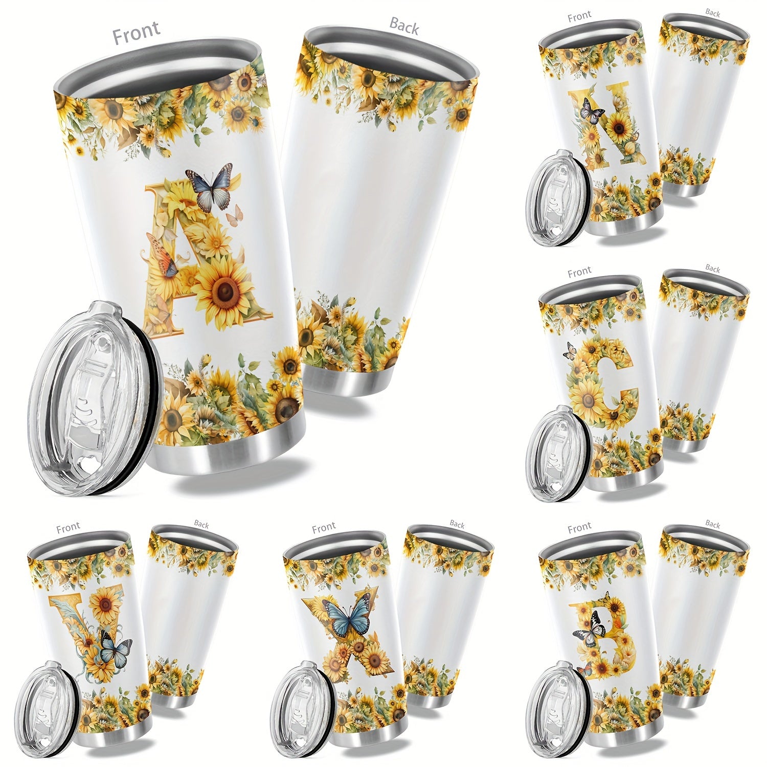 20oz Floral Initials Double-Walled Travel Mug for Women