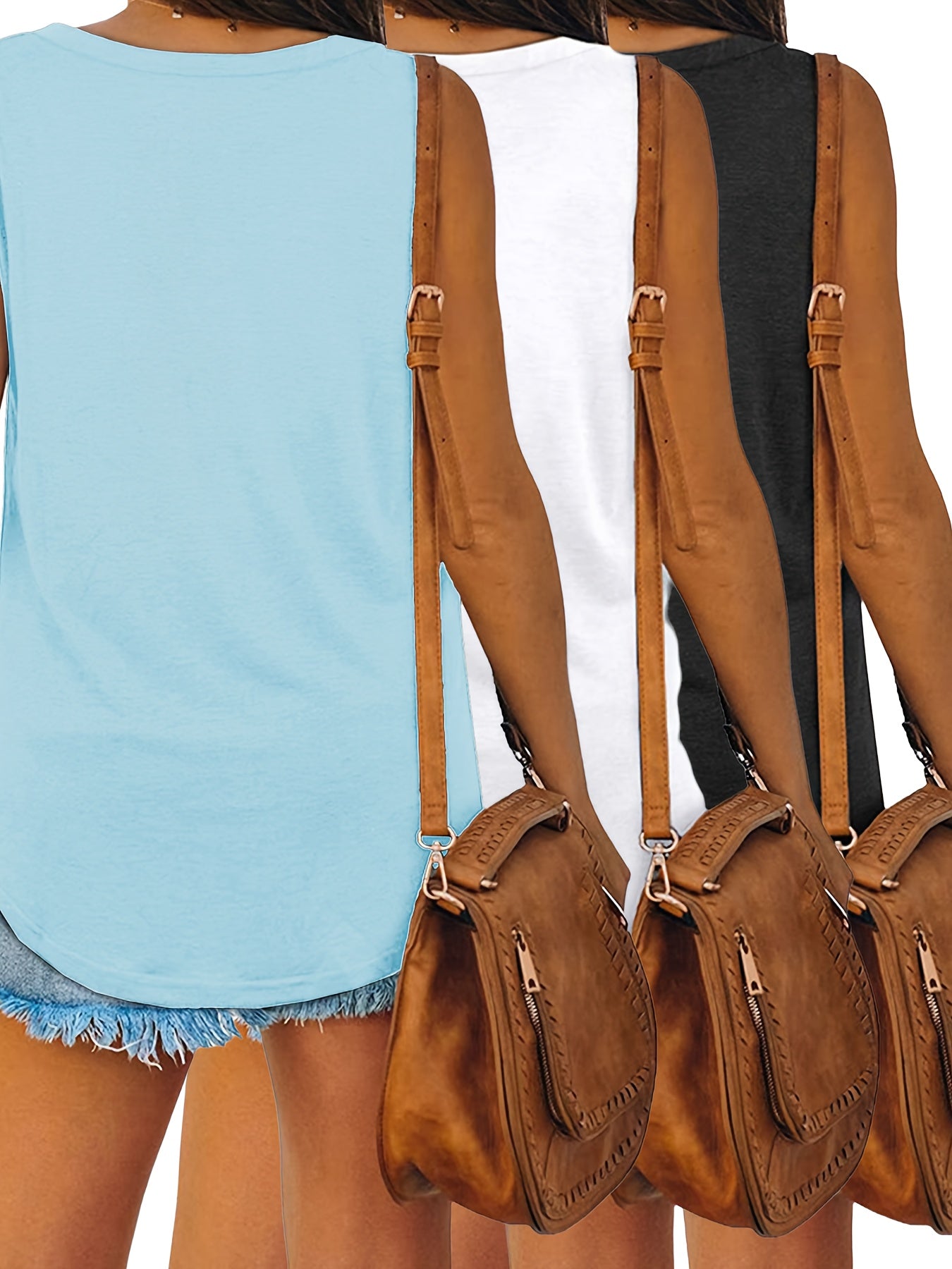 Women's Plus Size Sleeveless V-Neck Tank Tops Polyester Knit Summer Vests 3-Pack