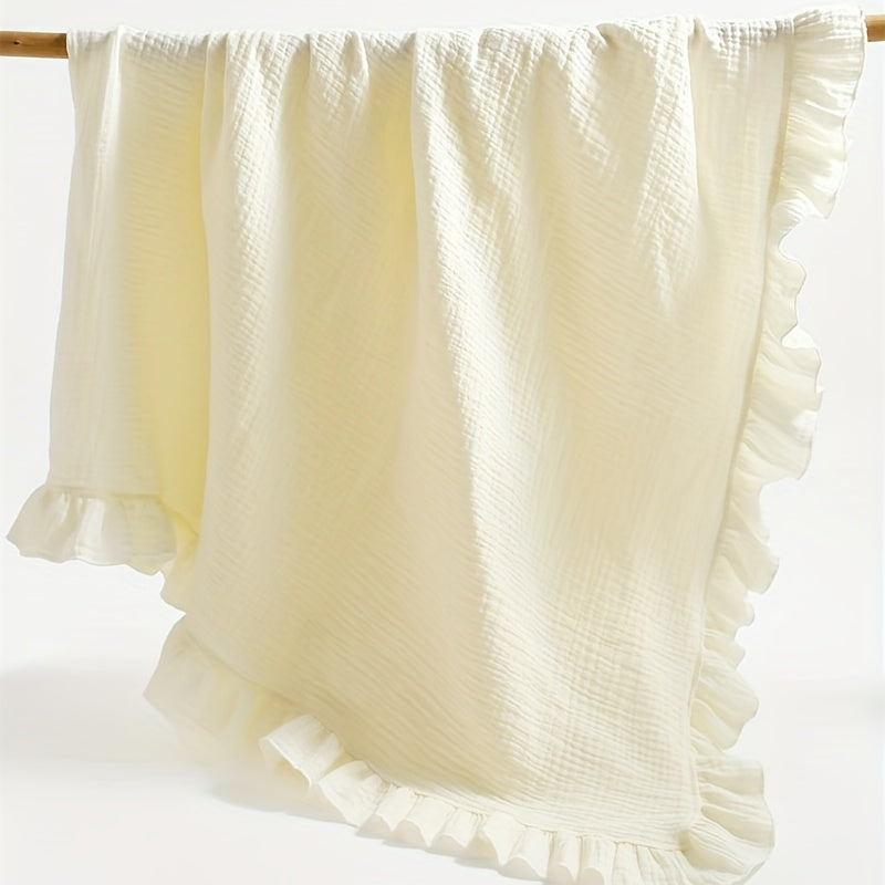 Baby Soft Blanket with Lace Gauze in Plain Color for Children Lotus Leaf Bath Towel Gift