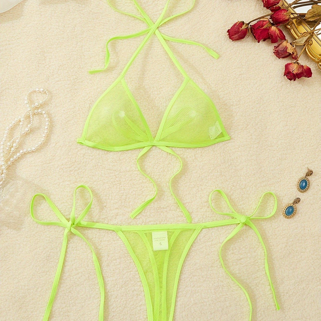 Women’s Lace Halterneck Lingerie Set with Bra and Thong