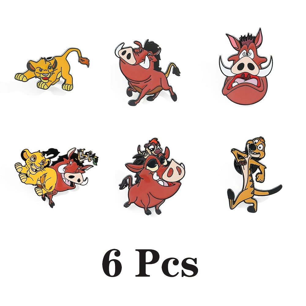 Set of 6 Enamel Animal Brooch Pins Cartoon Wild Animal Irregular Shapes for Clothing Backpack Decoration