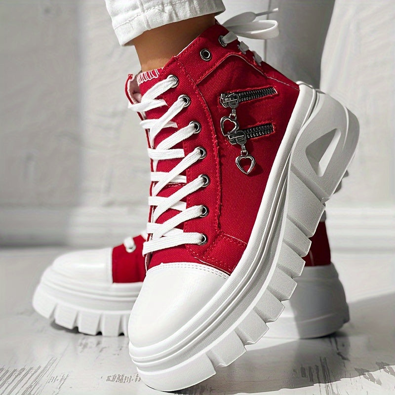 Zapatillas de mezclilla para mujer con cordones, plataforma, cremallera lateral, zapatos casuales