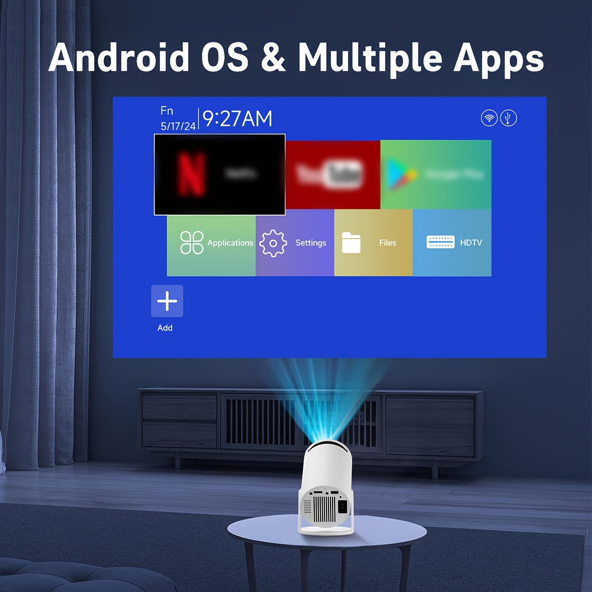 Mini LED Portable Video Projector 1080P WiFi6 5.2 Android 180° Flip