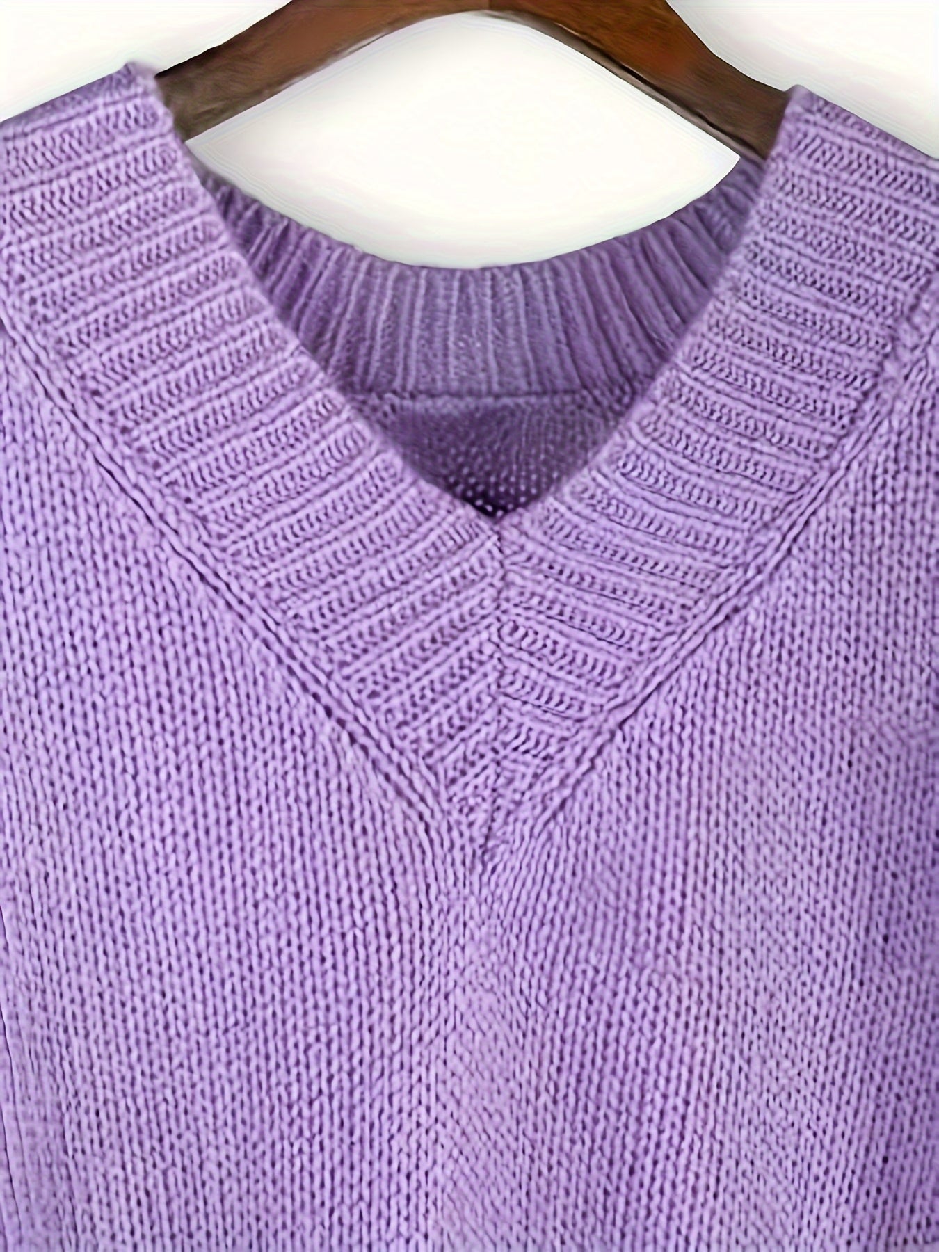 Plus-Size Women's Knit Sweater Taro Purple Loose Fit Casual Top