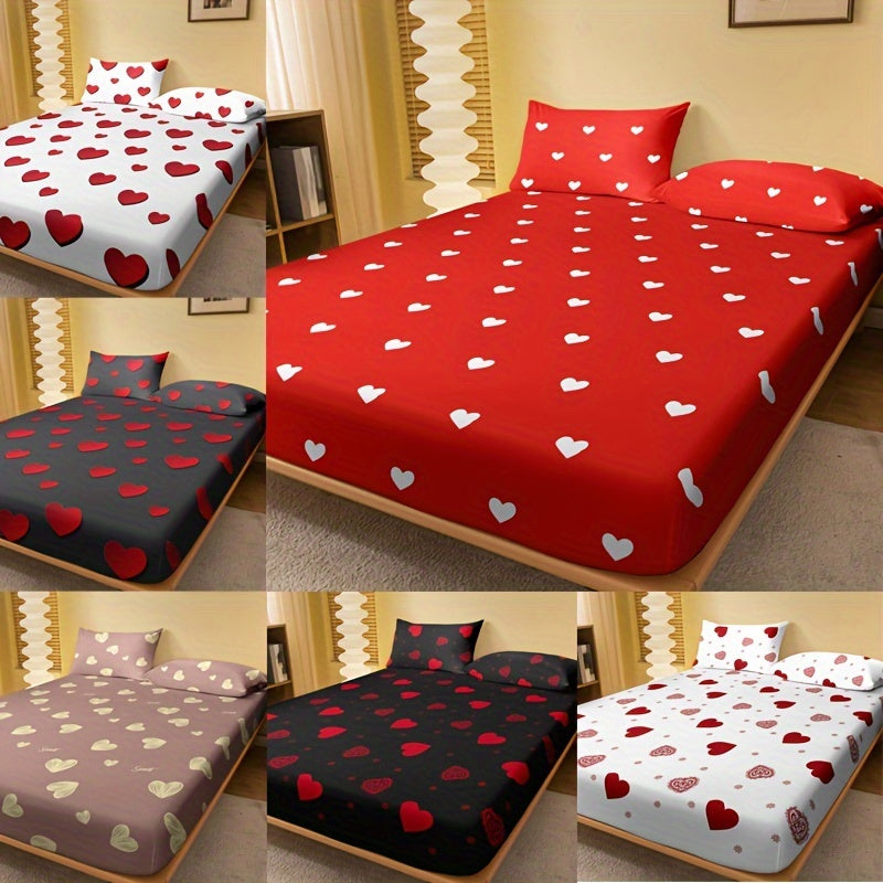 Red and White Heart Pattern Fitted Sheet for Bedroom or Guest Room