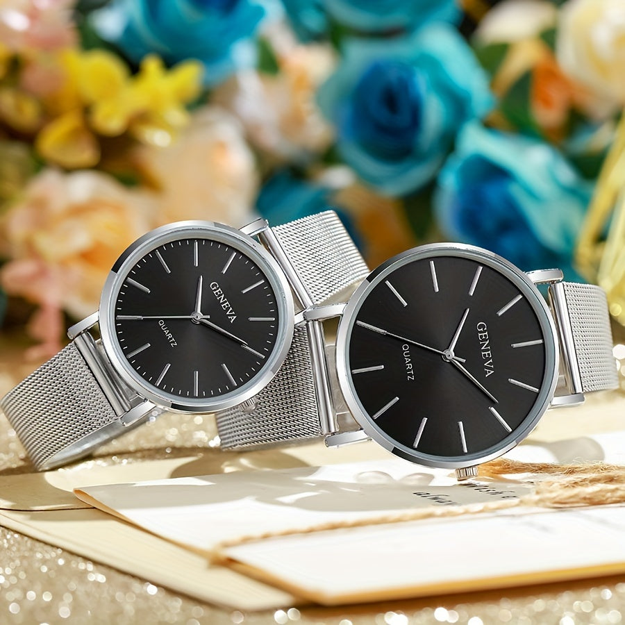 Men and Women Gold Mesh Strap Couple Watch Elegant Romantic Gift