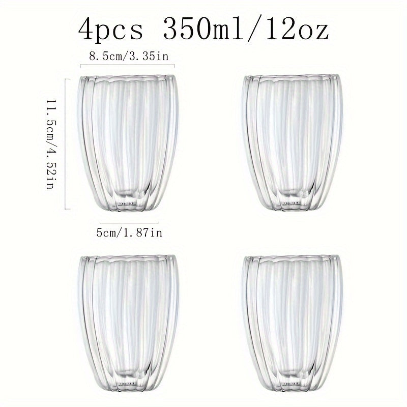Double-Layer Heat-Resistant Glass Cups for Coffee Milk Cold Drinks 4 Pack