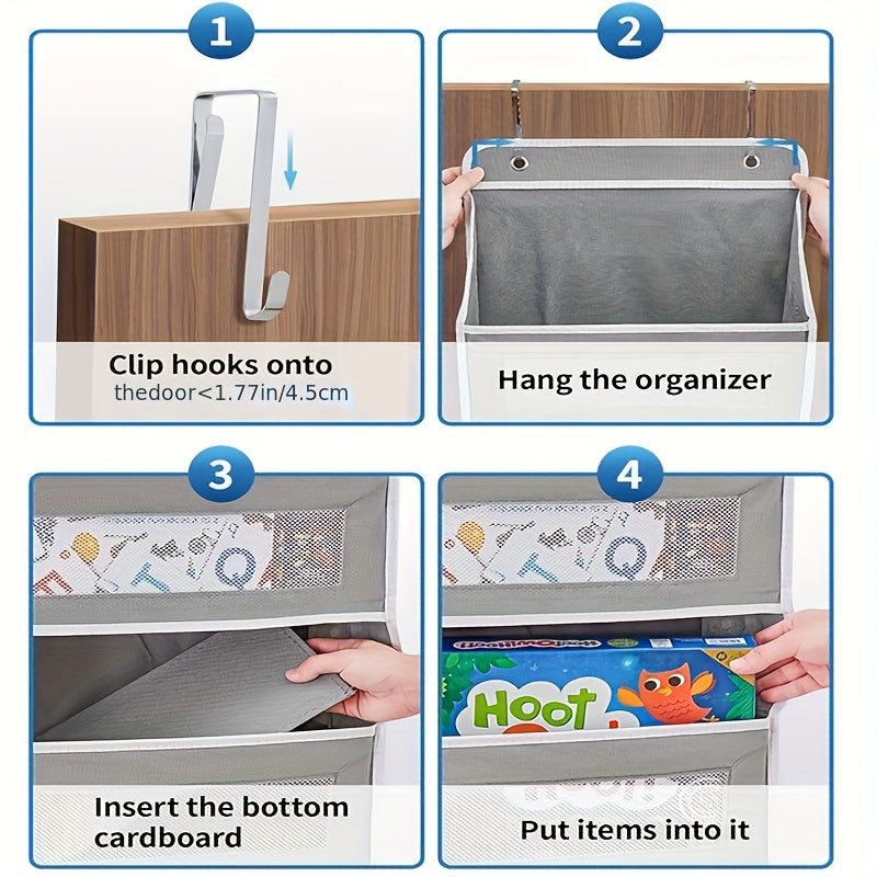 Organizador de almacenamiento colgante de tela con 4 estantes y bolsillos de gran capacidad para dormitorio, baño y despensa