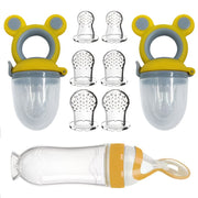 Baby Feeding Set 9 Pieces Silicone Squeeze Bottle Fruit Feeder Teething Pacifier Toys for Infants