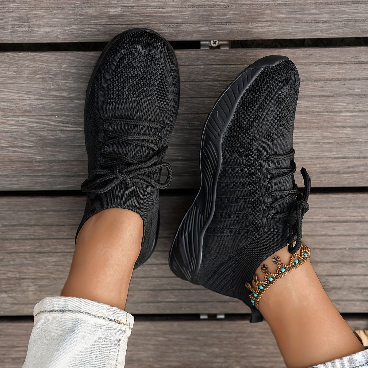 Women's Knit Running Shoes Low Top Casual Sneakers