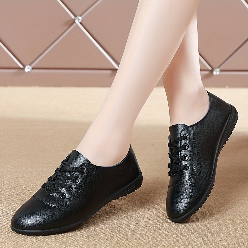 Women's Lightweight Solid Color Lace-Up Flat Shoes for Casual Walking
