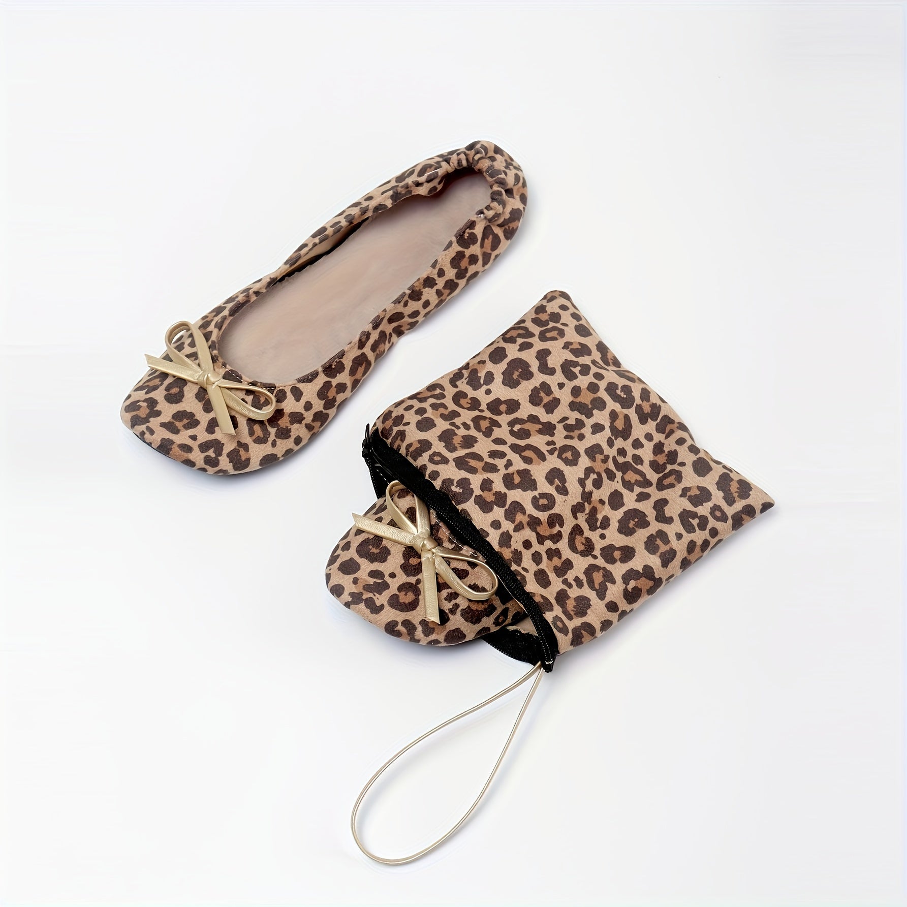 Women's Leopard Print Slip-On Dance Shoes with Bow, Soft Fabric, All-Season Style