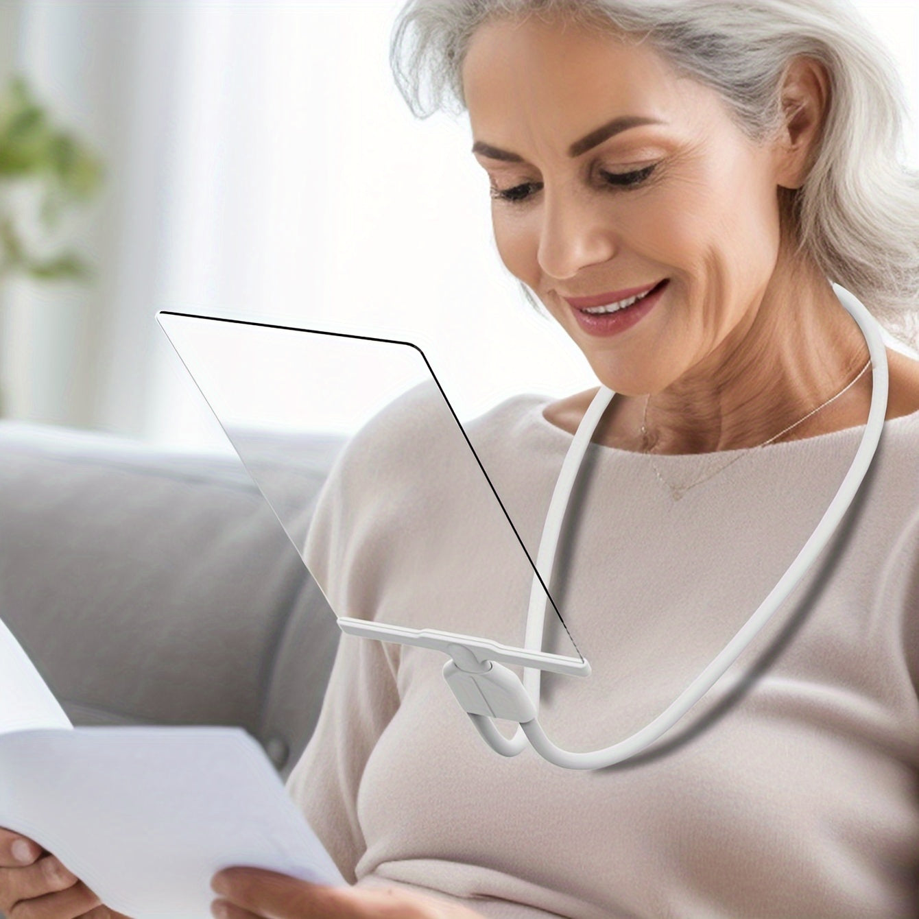 Hands-Free Magnifying Glass 5X with Flexible Gooseneck for Reading Repairs Sewing Seniors