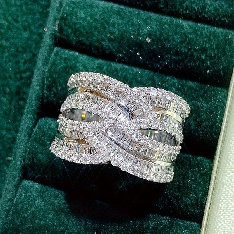 Women's Wide-Faced Zirconia Ring for Weddings and Parties