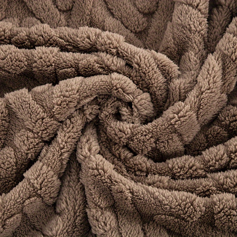 Double-Sided Plush Fleece Throw Blanket Brown Knitted Polyester Jacquard All-Season