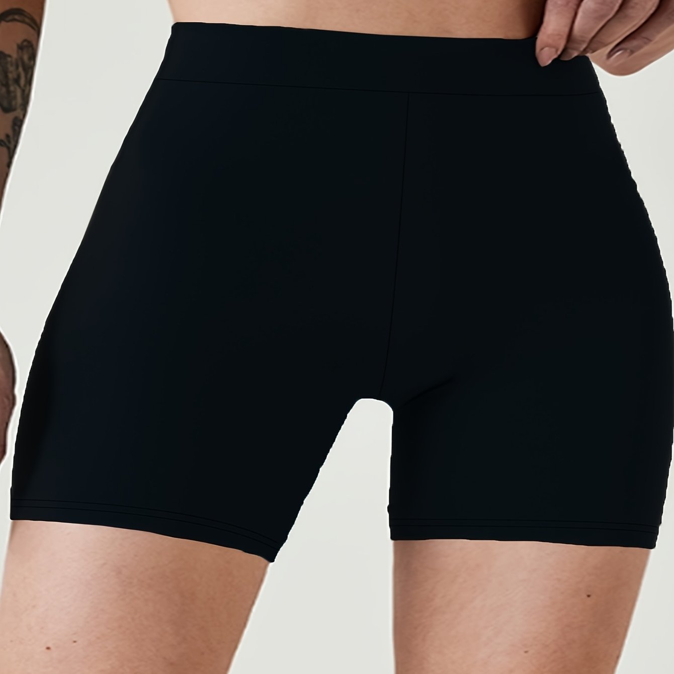 Women's High-Waisted Leggings Polyester Blend Non-See-Through Solid Black