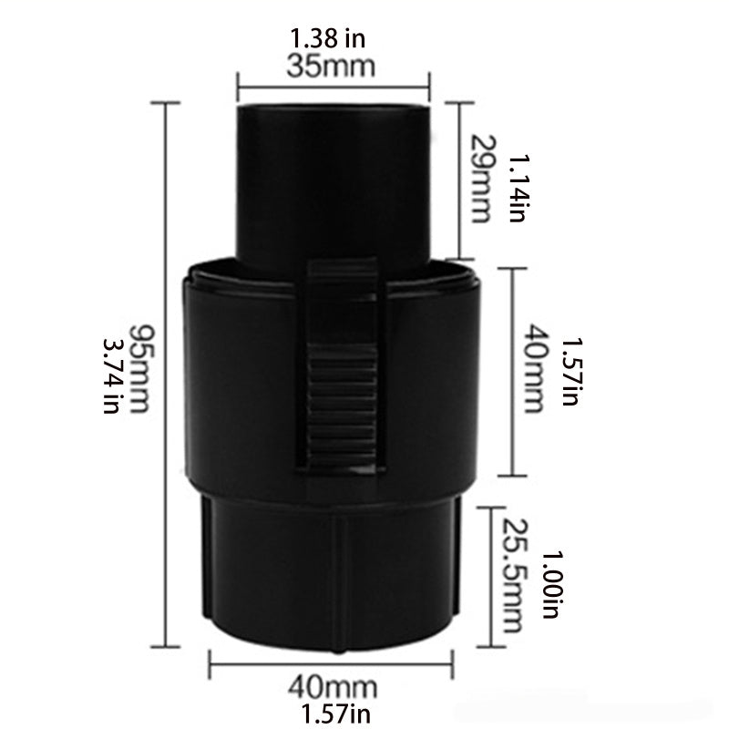 Vacuum Hose Adapter Fits Various Models 35mm to 40mm Connector Black Plastic
