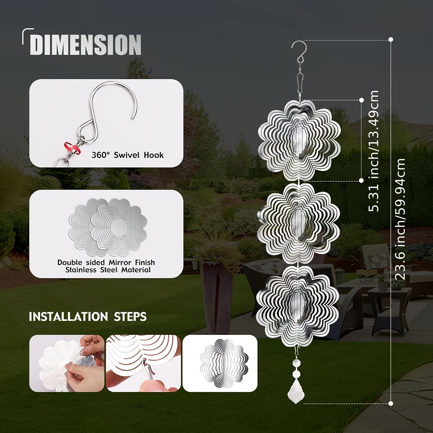3-Piece Outdoor Bird Deterrent Spinner Set Reflective Golden Wind Scare Devices 5.3 Inches