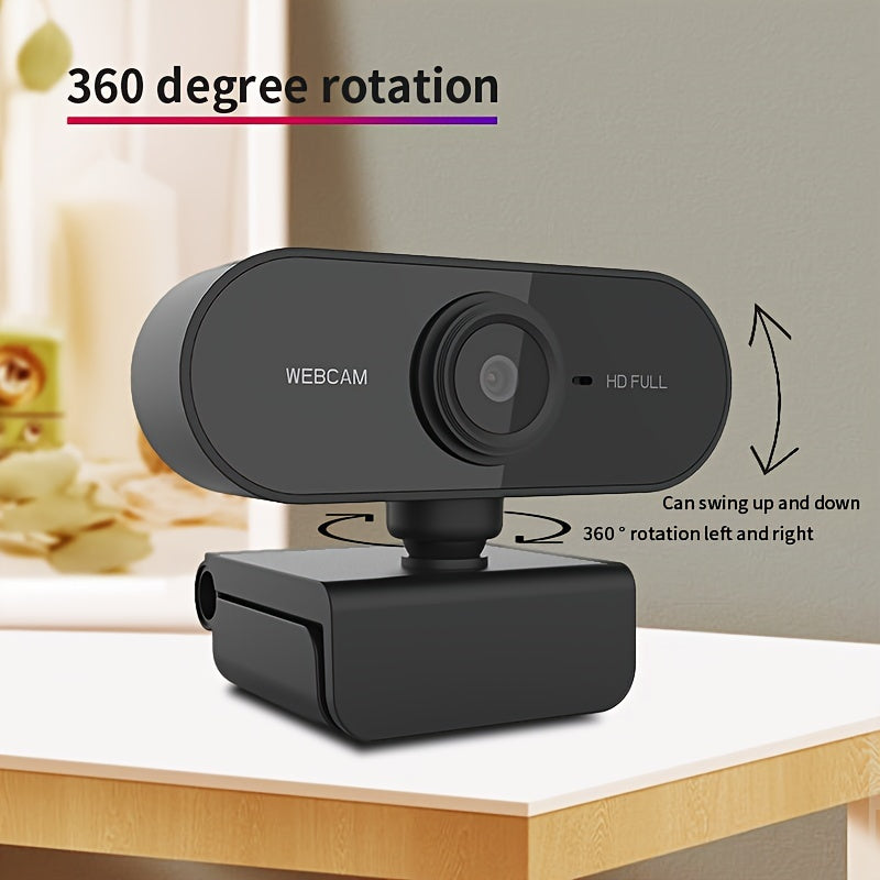 HD 1080P USB Webcam with Rotatable Fisheye Lens for PC Mac Laptop Video Conferencing