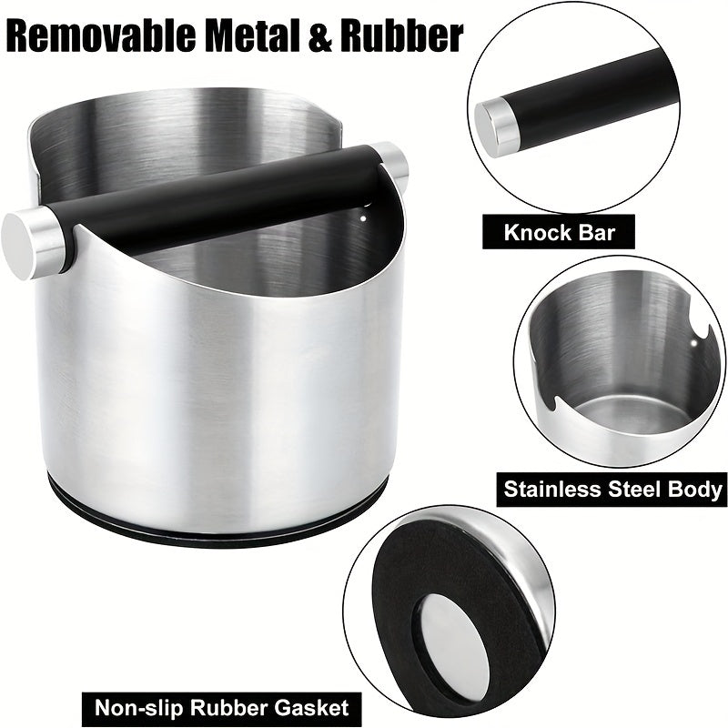 Stainless Steel Coffee Knock Box with Removable Knock Bar Non-Slip Base